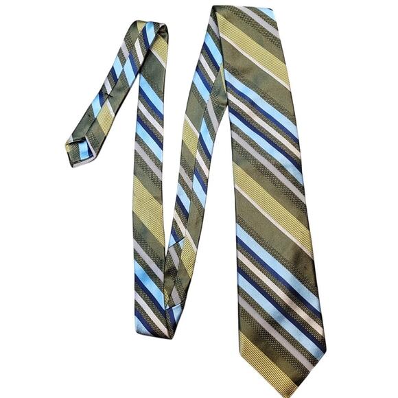 IKE BEHAR Silk Necktie Green Blue Gold XL Men’s GUC Snags - Picture 2 of 8